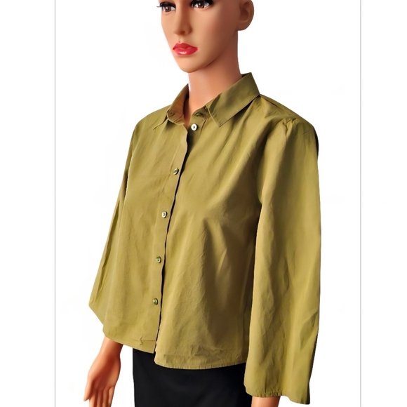 Zara Green Boxy Button Down Shirt with Notched Collar - Picture 4 of 8